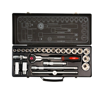 WISVO Dopsleutelset 1/2'' in Metalen Cassette 25-delig 10-32mm